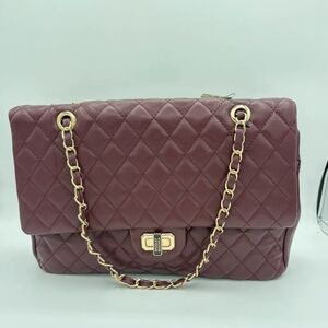 Badgley Mischka Maroon Quilted Chain Shoulder Bag